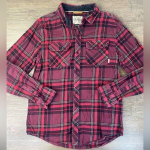 Dravus Mens Red Black Plaid Flannel Shirt, size Large